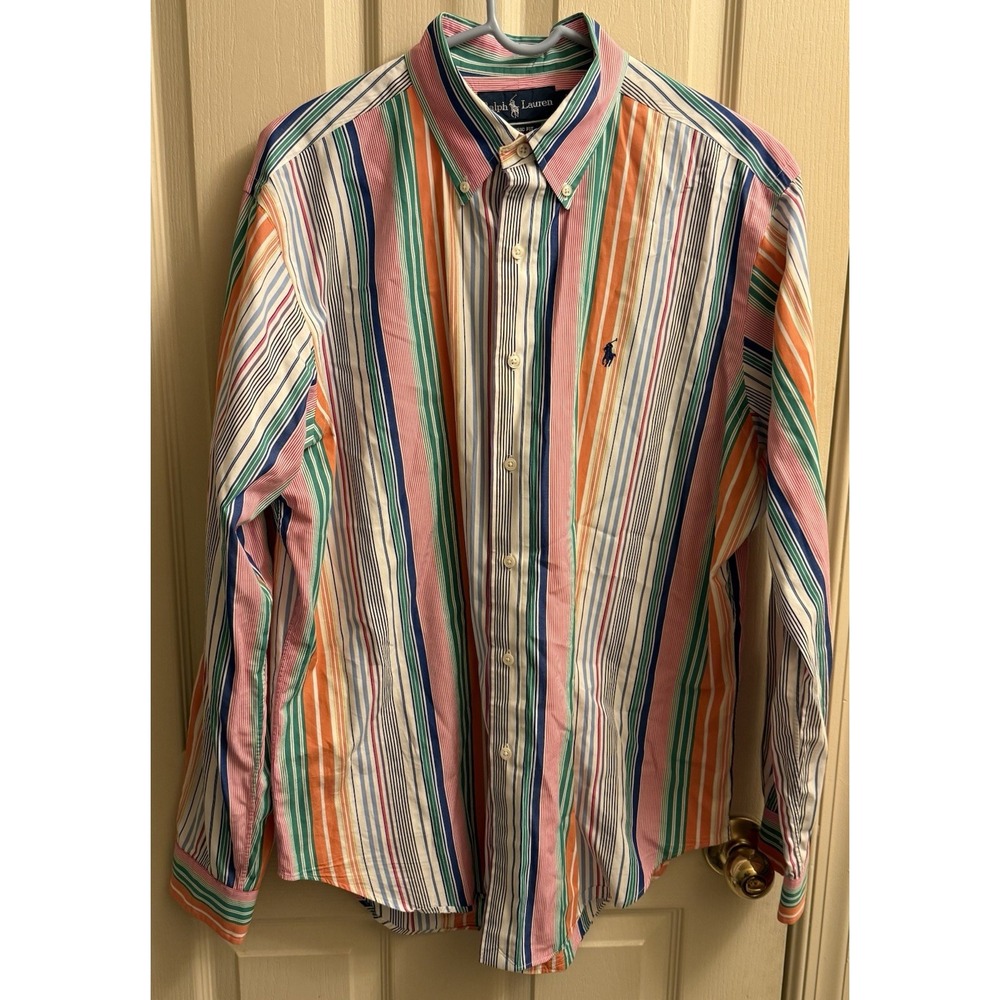 Polo Ralph‎ Lauren Long Sleeve Button Up Shirt Pastel Colors Stripe Mens Large